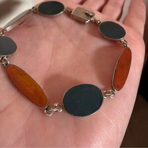Vintage Sterling silver modernist blood stone carnelian minimalist deco bracelet